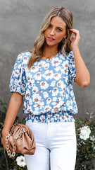 Blue Floral Chiffon Top