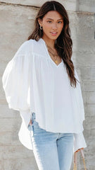 White Front Neck-Tie Blouse