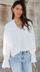 White Front Neck-Tie Blouse