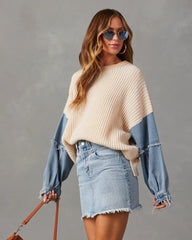 Ivory Paneled Knit Sweater