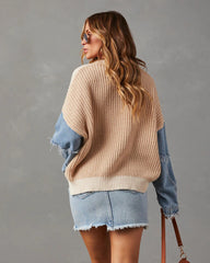 Ivory Paneled Knit Sweater