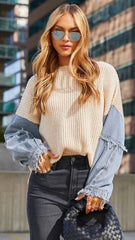 Ivory Paneled Knit Sweater
