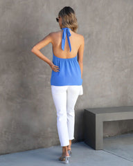 Blue Sleeveless Halter Top