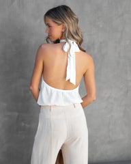 White Solid Halter Top