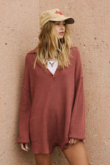 Brown Ribbed Knit Rompers