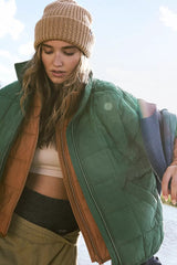 Green Solid Quilted Puffer Jacket