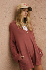 Brown Ribbed Knit Rompers