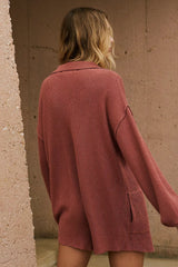Brown Ribbed Knit Rompers