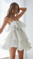 White Strapless Tiered Mini Dress