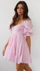 Pink Plaid Babydoll Mini Dress