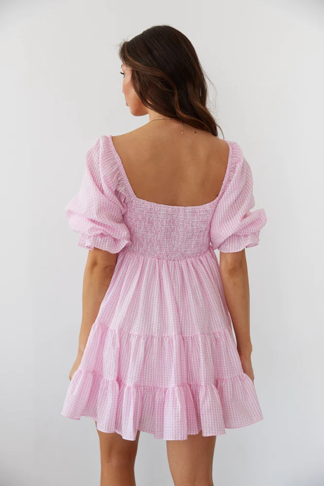 pink plaid mini dress Blaire Pink Plaid Bubble Hem Mini Dress S