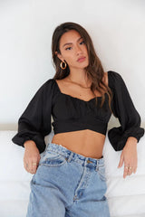 Black Long Sleeves Bowknot Crop Top
