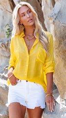 Yellow Solid Button Down Shirt