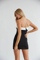 Black Contrast Edge Strapless Mini Dress