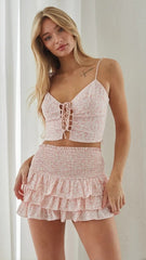 Pink Floral Front Tie Tank Top