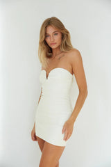 White Front Split Bandeau Mini Dress