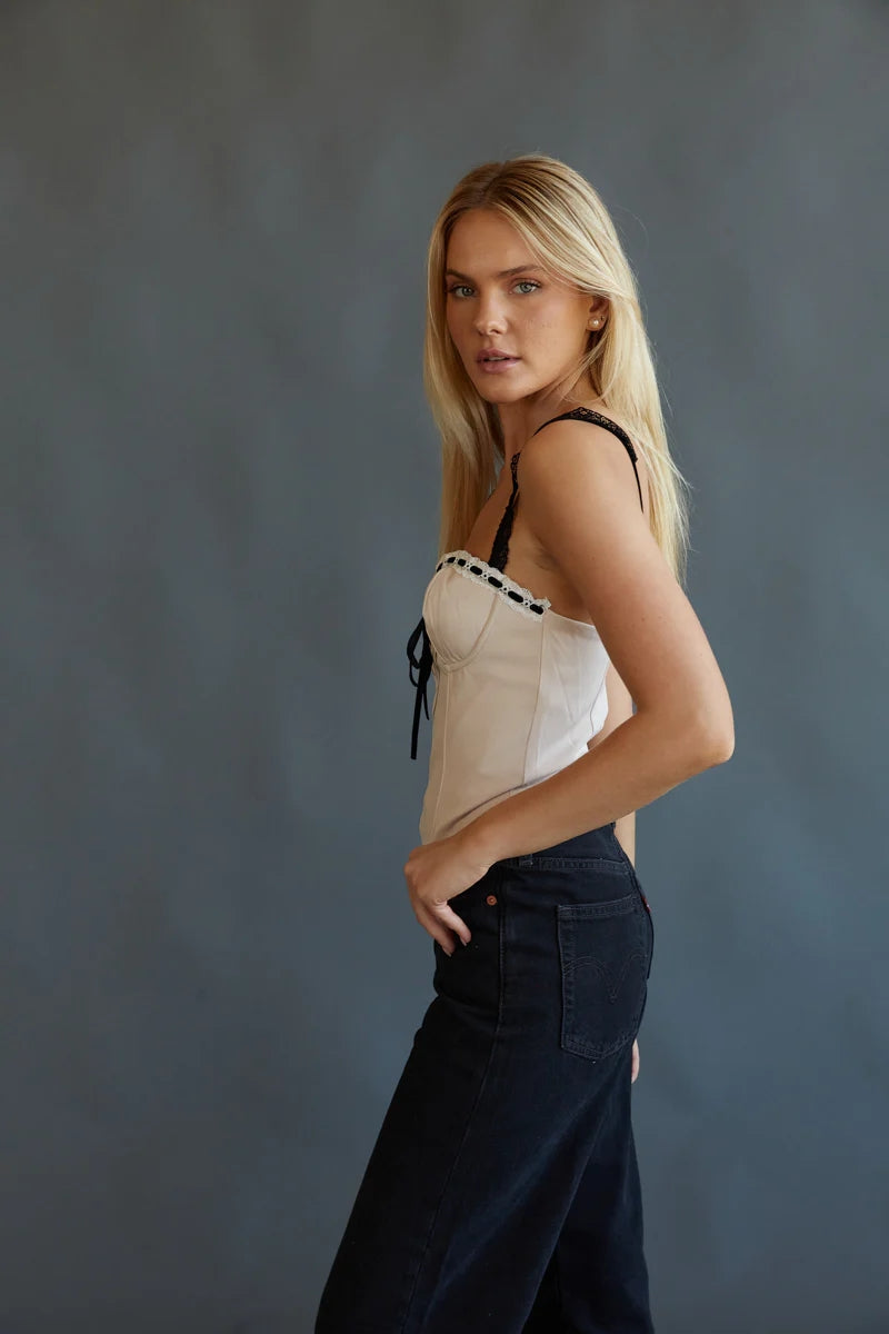 White Contrast Corset Cami Top
