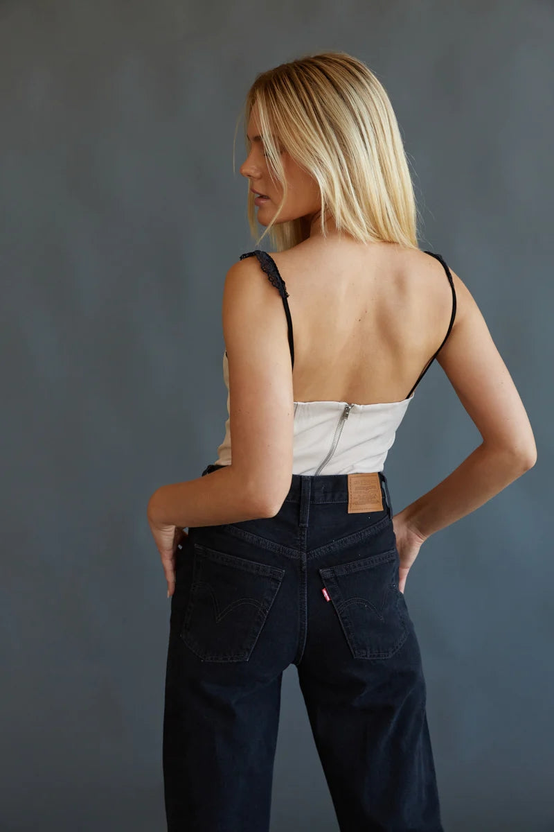 White Contrast Corset Cami Top