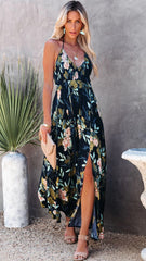Green Floral Sleeveless Midi Dress