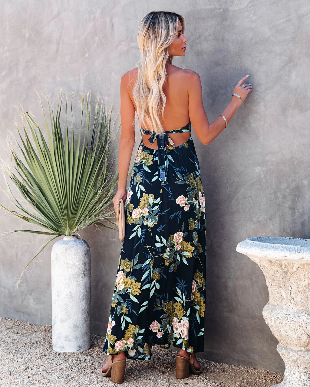 Green Floral Sleeveless Midi Dress