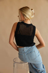 Black Crochet Knit Tank Top