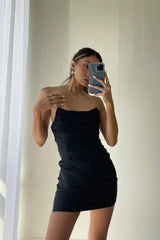 Black Ruched Bandeau Mini Dress
