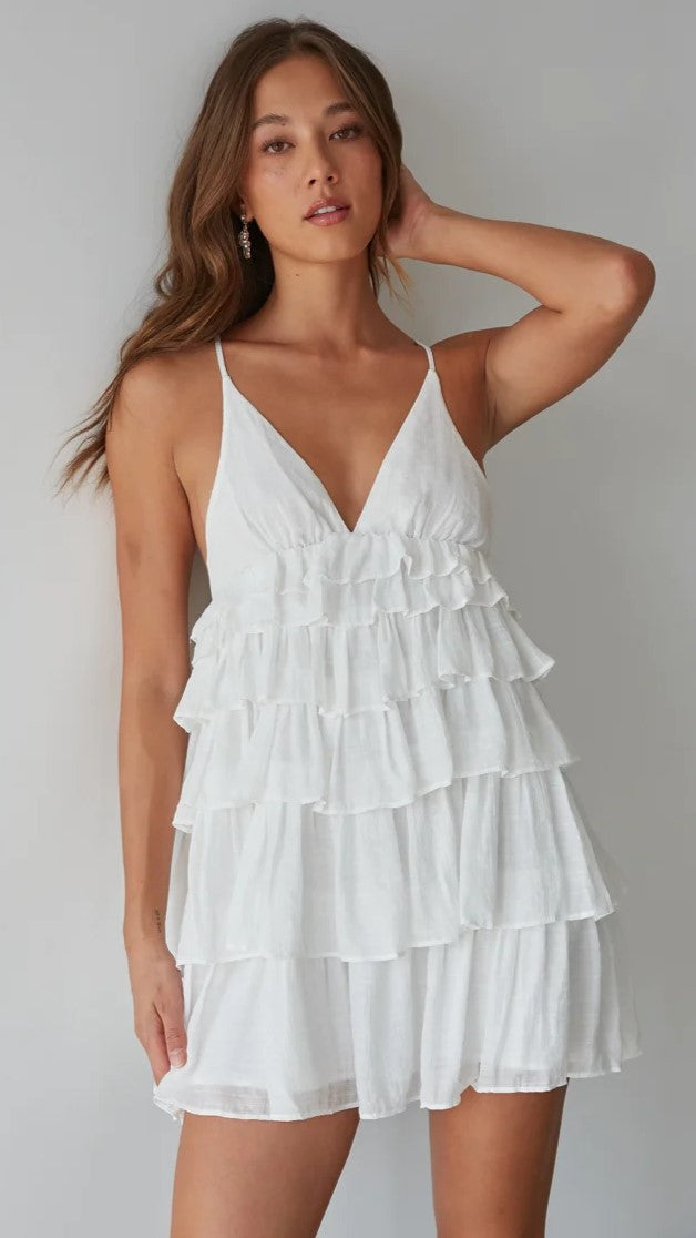 White Tiered Ruffle Mini Dress – Groovy Mimi