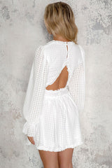 White Textured Long Sleeves Mini Dress