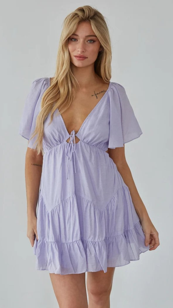 Purple V Neck Mini Dress