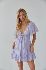 Purple V Neck Mini Dress