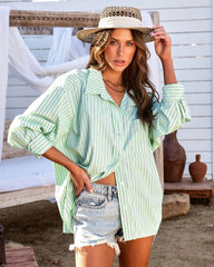 Green Pinstriped Button Down Shirt