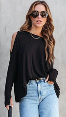 Black Cutout Shoulder Top