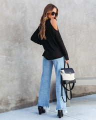 Black Cutout Shoulder Top