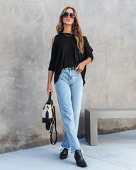 Black Cutout Shoulder Top