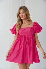 Hot Pink Square Neckline Solid Mini Dress