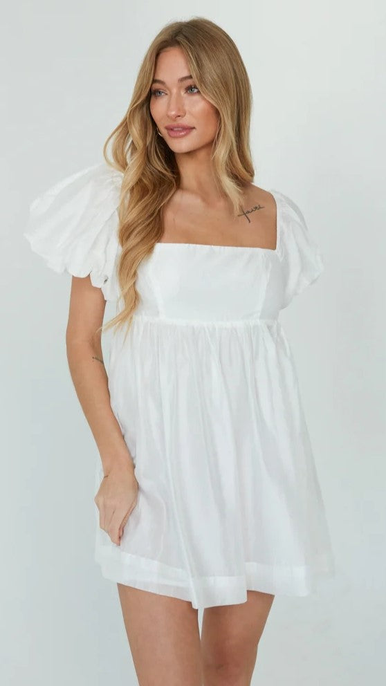 White Square Neckline Solid Mini Dress – Groovy Mimi