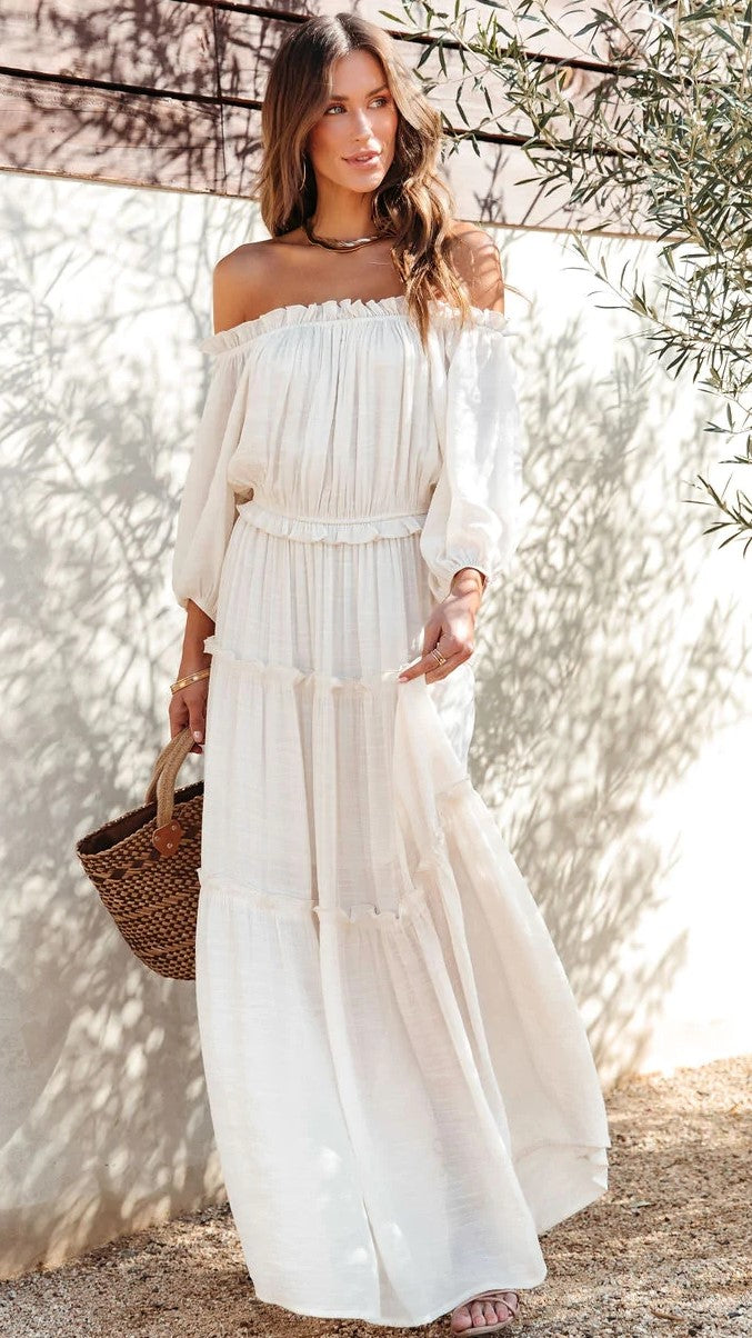 Cream Off Shoulder Maxi Dress – Groovy Mimi