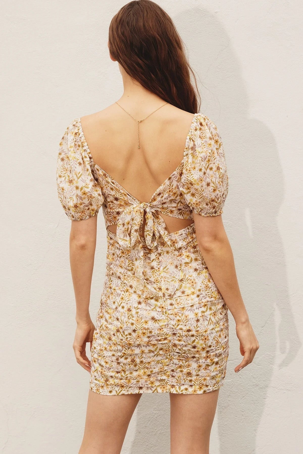 Yellow Wheat Print Mini Dress