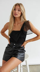 Black One Shoulder Tank Top