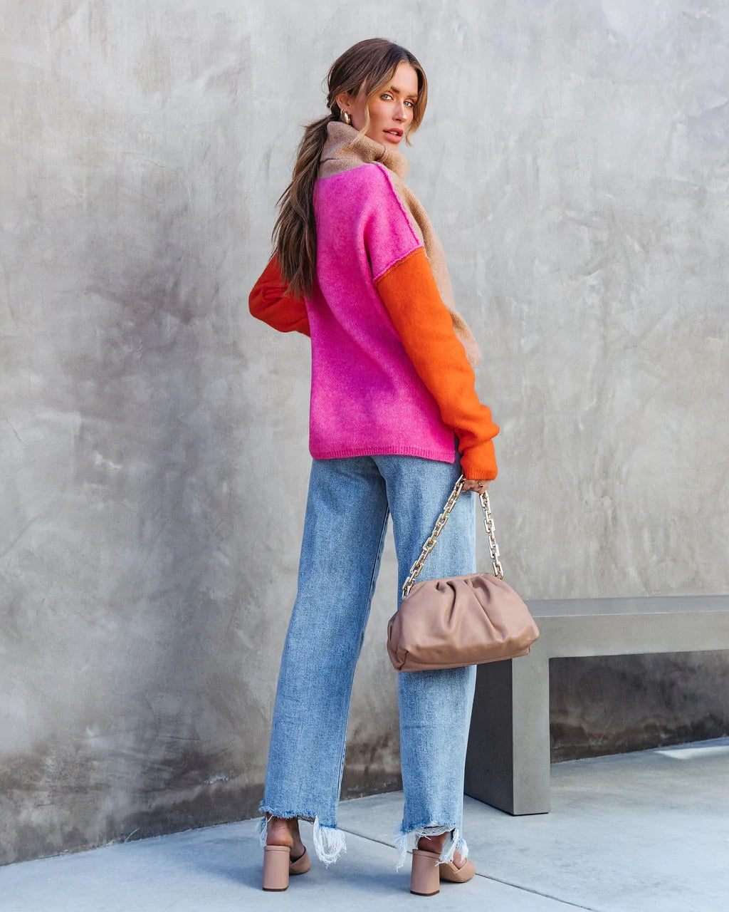 Color Block Turtleneck Sweater
