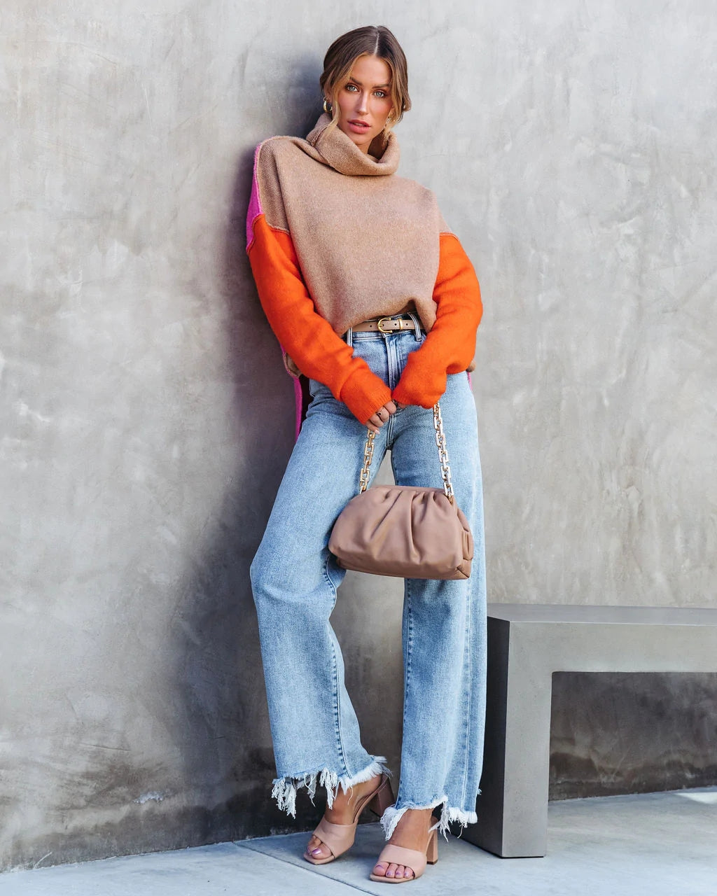 Color Block Turtleneck Sweater
