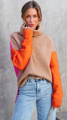 Color Block Turtleneck Sweater