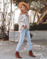 Grey Ribbed Knit Sweater