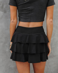 Black Ruffle Back Mini Skirt