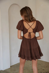Chocolate Solid Babydoll Mini Dress