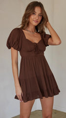 Chocolate Solid Babydoll Mini Dress
