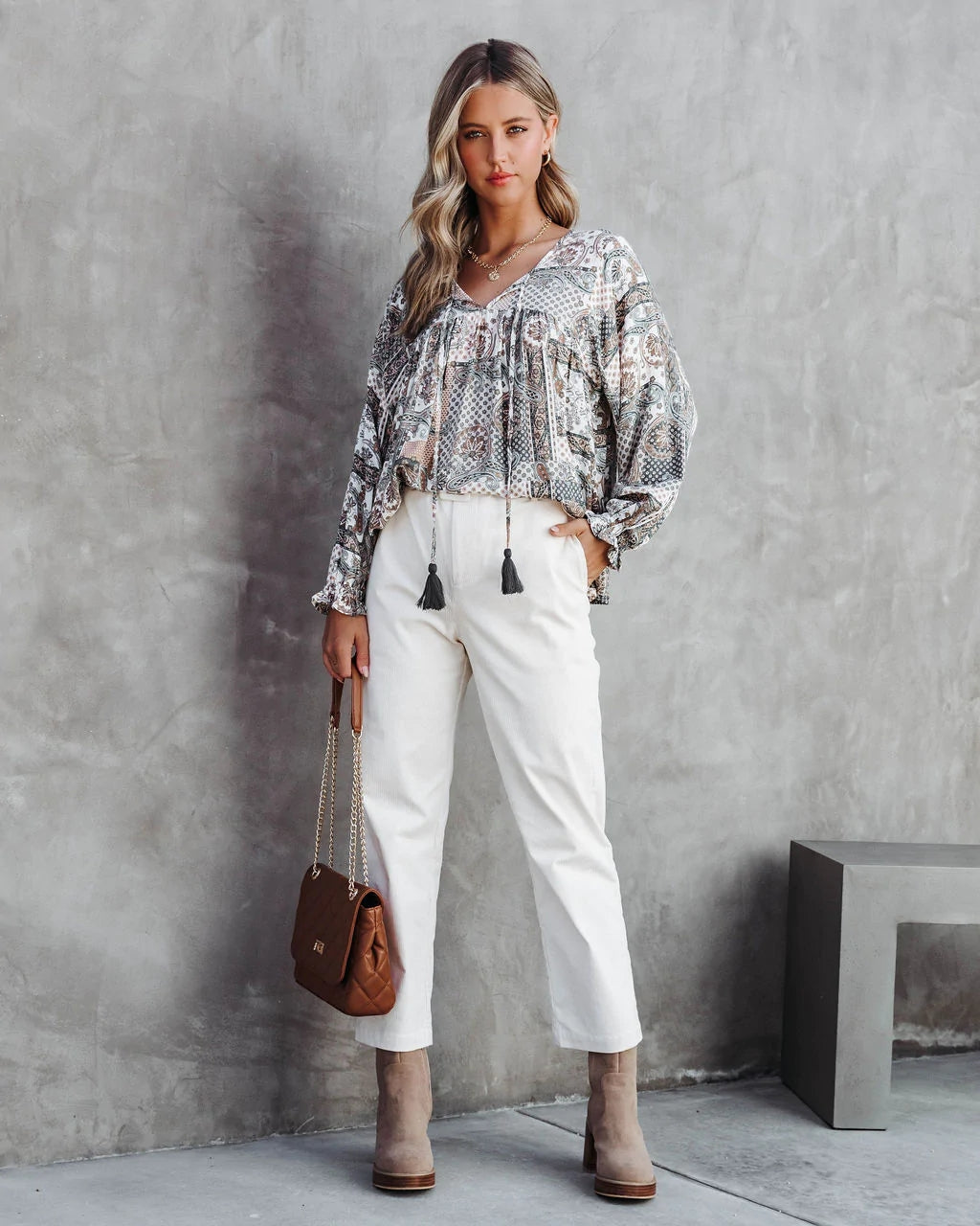 Grey Abstract Print Blouse