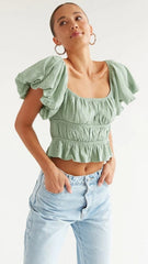 Green Square Neckline Crop Top