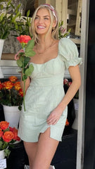 Light Green Square Neckline Mini Dress