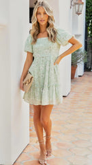 Green Floral Mini Dress